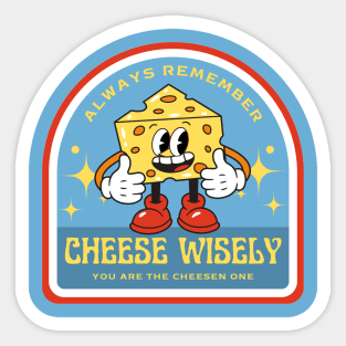 Cheese Wisely Vintage Cartoon Cheese Man Sticker